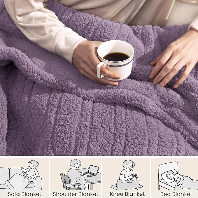Electric Heated Blanket Full Size 72x84 inches, Fast Heating w/ 10 Heat Settings & 2/4/8/10H Auto Timer, Double-Sided Sherpa, Ultra Soft & Cozy for Couch, Bed, Office, Machine Washable, Purple