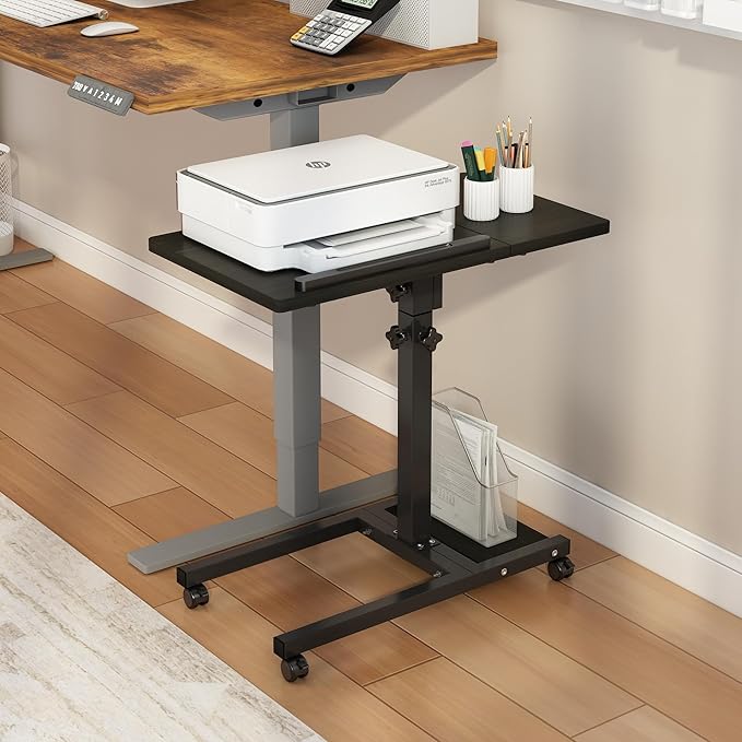 Mobile Adjustable Height Laptop Stand PC Computer Portable Notebook Swivel Laptop Desk Rolling Table Desk Cart Tiltable with Wheels Casters& Mouse Pad Table