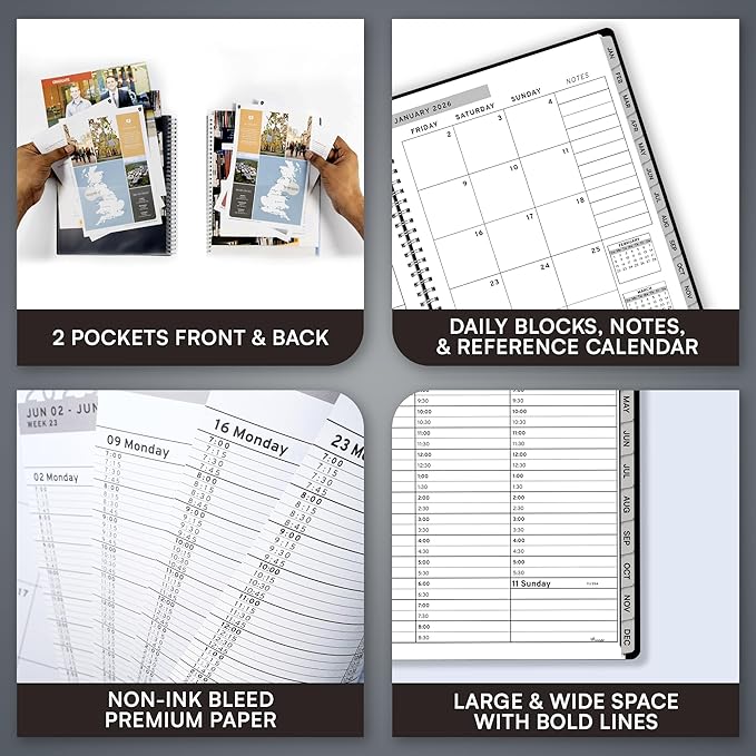 Ensight 2026 Appointment Book & Planner Ensight 6.5 x 8.5 inches Large Tabbed Daily Hourly Weekly Planner Schedule Book 30 Minute time Slots Business & Personal Planner Jan 2026 Dec 2026 Black