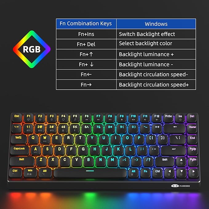 Camiysn Wireless RGB Mechanical Keyboard Moon84 Triple Mode 2.4GHz/BT/USB-C Wired Office Black Keyboard for Computer/Desktop/PC/Laptop/Surface/Smart TV and Windows 10/8/7（Brown Switches）