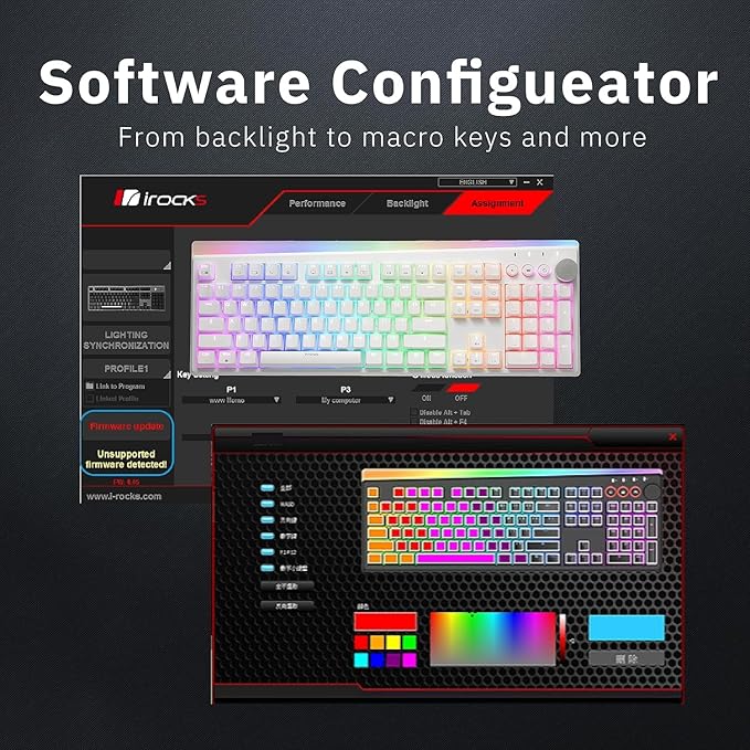 iRocks K71R Wireless RGB Mechanical Gaming Keyboard, Switches Brown,PBT 107 Keys NKRO,RGB Backlit, Pro Gaming Keyboard, Dual Wireless/Wired, Windows, Laptop PC Mac,White (Blue Switch)