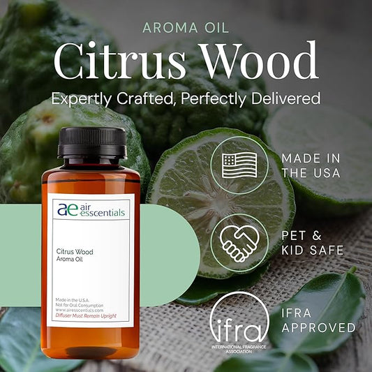 Citrus Wood Aroma Oil, Essential Oils Blend for Diffusers & Scent Machines, Fresh Bergamot & Green Apple, Aromatherapy, Cold Air Diffuser Compatible, 300 mL