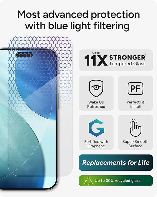 ZAGG XTR5 Screen Protector for iPhone 17 - Glass, Blue Light Protection, 11X Stronger, Eyesafe CPF60 Tech, Anti-reflective Tech, Vibrant Color & Touch Sensitive Tempered Glass, Easy To Install