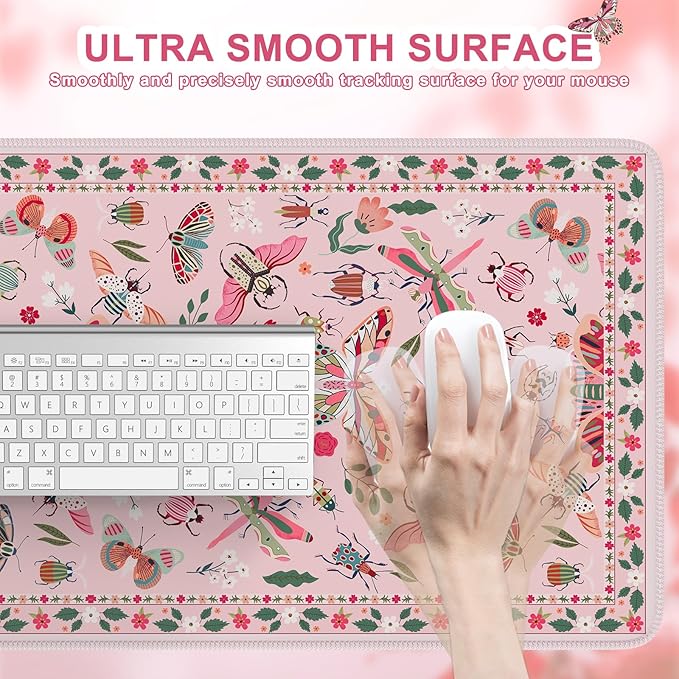 iCasso Pink Desk Pad Mat, XXL Large Mouse Pad, Desk Matt for Desktop, Anti-Slip Big Mousepad with Stitched Edges, Mouse Mat for Computer(Pink)