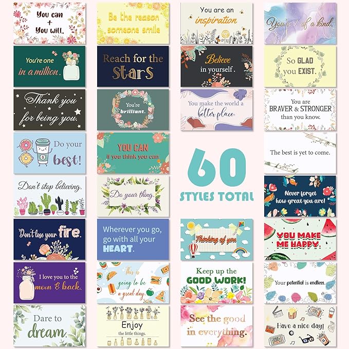 Jinei 300 Inspirational Affirmation Cards Positive Motivational Cards Small Mini Encouragement Quotes for Women Church End of the Year Teacher Gifts(Flower Style)