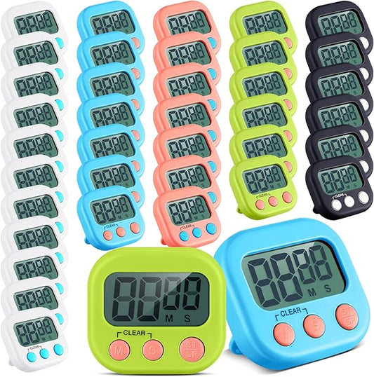 Xuhal 100 Pieces Digital Kitchen Timer Bulk, Small Magnetic Timers for Classroom, Digits Stopwatch Clock Timer for Cooking Baking Sports Games Office, Not Including Battery (Multicolor)