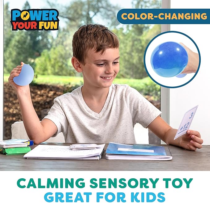 Power Your Fun Arggh Calm Mini Stress Balls for Adults and Kids - 3pk Squishy Stress Balls, Color Changing Resistance Fidget Toys Sensory Calming Stress Relief Squeeze Toys (Green, Orange, Blue
