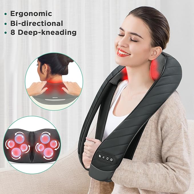 Snailax Neck Massager for Pain Relief Deep Tissue, Portable Shiatsu Shouder Back Massager with Heat, Gifts for Women and Men, Electric Massagers for Neck, Back, Shoulder