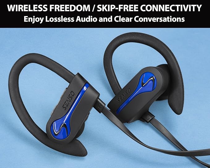 Bluetooth Wireless Headphones, Best Sports Earphones w/Mic IPX7 Waterproof HD Stereo Sweatproof Earbuds for Gym Running Workout 8 Hour Battery Noise Cancelling Headsets Cordless Heapdhone - Blue
