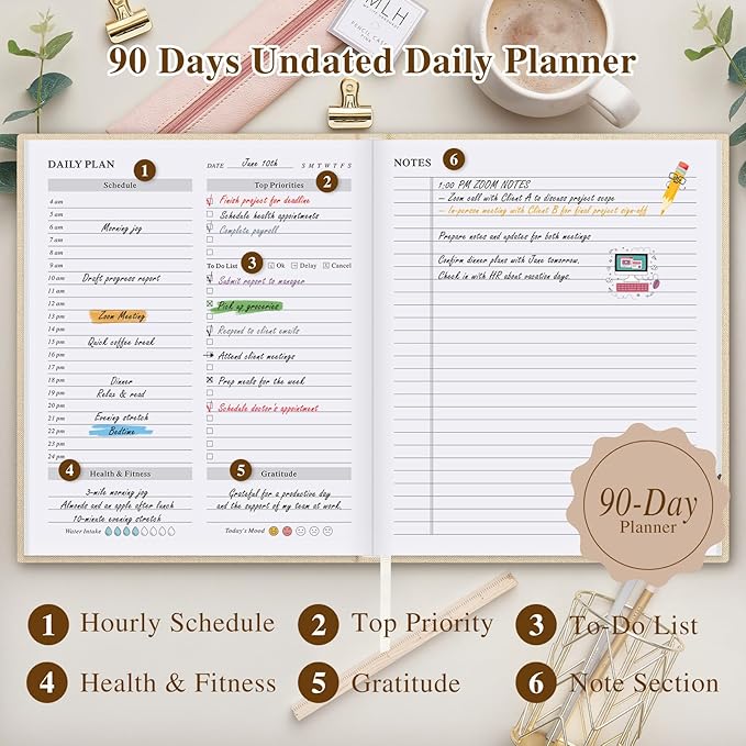 Lanpn Undated Daily Planner Hourly Schedule Notebook, 196 Pages 2 Page per Day To Do List Notebook Notepad Appointment Work Planner, Hardcover Daily Journal Organizer Book For Women 7.7" x 9.3" Purple