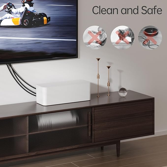 YECAYE 2 Pack Cable Management Box, Pet Friendly Cable Box Organizer for Home & Office, Child-Proof Floor Cord Cover, Cord Management and Cord Hider, White