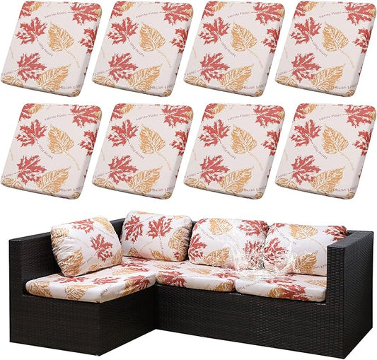 8Pcs Stretch Patio Cushion Covers Outdoor Cushion Cover, Jacquard Stretch Cushion Covers, Cover Replacement, Outdoor Sofa Covers, Washable Furniture Couch Cushion Cover (Red Maple)