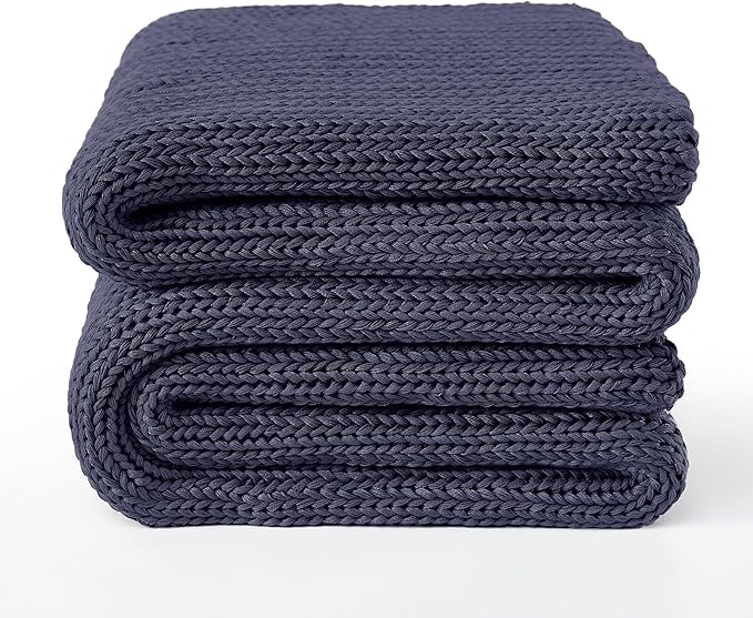 Guohaoi Knitted Weighted Blanket for Adults (Dark Grey 60"x80" 12lbs) No Beads Cooling Throw Blanket for Hot Sleepers, Home Decor Breathable Chunky Knit Heavy Blanket Use on Queen/King Size Bed