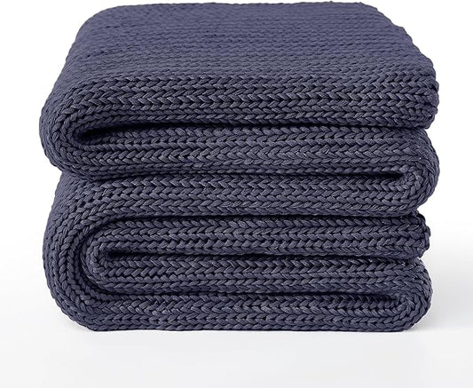 Guohaoi Knitted Weighted Blanket for Adults (Dark Grey 60"x80" 12lbs) No Beads Cooling Throw Blanket for Hot Sleepers, Home Decor Breathable Chunky Knit Heavy Blanket Use on Queen/King Size Bed