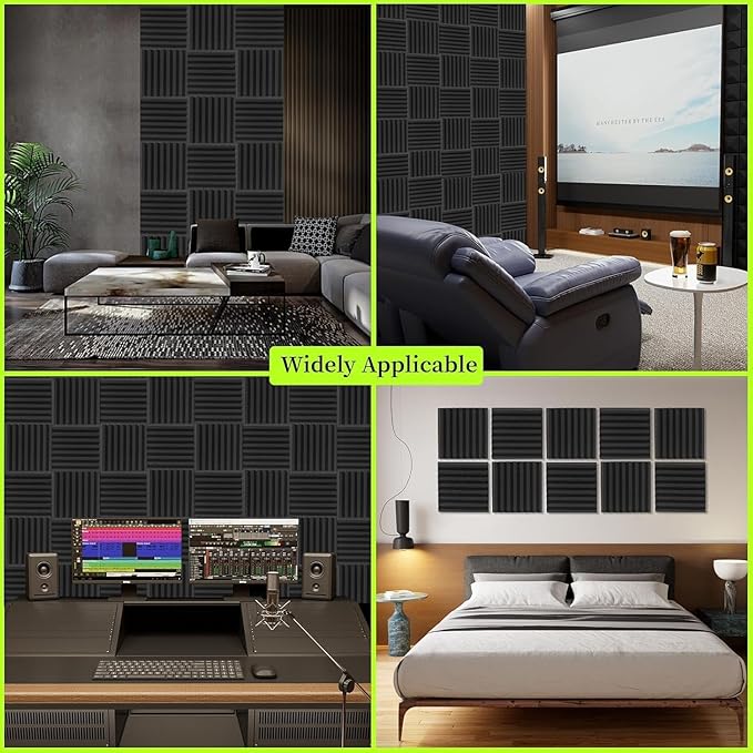 12 Pack Sound Proof Foam Panels for Walls, Thickened 2x12x12 Inches Wedges Acoustic Panels Sound Absorbing, High Density Pyramid Noise Reduction Panels