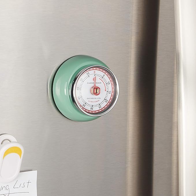 Zassenhaus Magnetic Retro Kitchen Timer, Classic Mechanical Cooking Timer (Mint Green)