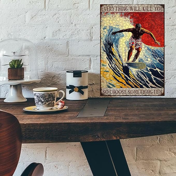 1000 Piece Surfing Metal Plaque Choose Something Fun Rustic Tin Sign Vintage Coastal Wall Art Retro Iron Poster for Ocean Lovers Beach Bar Decor 29.5x19.7 Inch