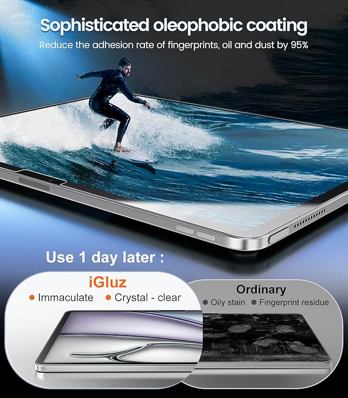 iGluz 2 Pack iPad Air 11-inch Screen Protector with M3/M2 2025/2024 (7th/6th Gen.) 9H+ Tempered Glass Screen Protector with Easy-Install Box,Apple Pencil Compatible,HD Clarity,Scratch Resistant