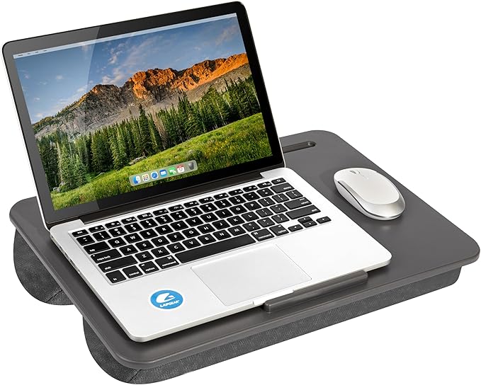 LAPGEAR Original Lap Desk – Large (17.9” x 13”) | Fits Up to 17.3” Laptops | Cushioned with Device Ledge, Pencil Tray & Handle | Portable & Lightweight | Charcoal – Style No. 45155