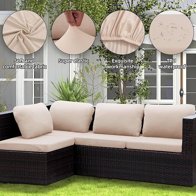 12Pcs Patio Cushion Covers Waterproof, Outdoor Cushion Covers, Stretch Couch Covers, Patio Couch Slipcovers, Patio Cushion Covers Replacement, Outdoor Chair Cushion Covers (Off-White)