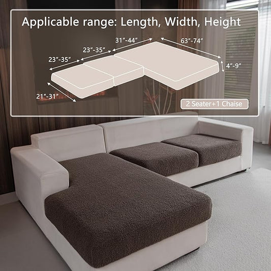 Couch Cushion Covers for Sectional Sofa, Stretch Soft Sofa Slipcovers Washable Wear-Resistant Universal Furniture Protector for Living Room(2 Seaters Covers+1 Chaise Cover, Brown)