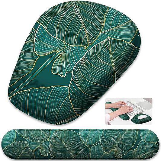 Mouse Pad with Wrist Rest, Comfortable Memory Foam Wrist Rest for Computer Keyboard, Ergonomic Mouse Pad Set for Easy Typing & Pain Relief for Office & Home, Green