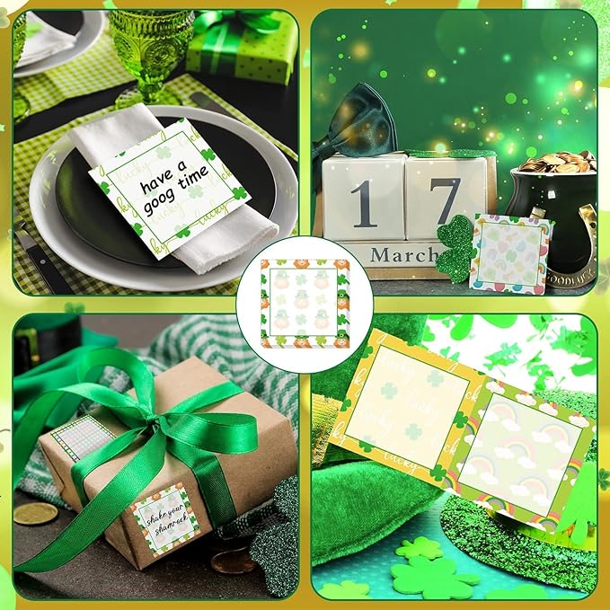 9 Pieces St. Patrick's Sticky Notes Shamrock Sticky Notes Self-Adhesive St. Patrick's Sticky Note Pads Sticky for School Office Home Supplies Students Teachers Presents