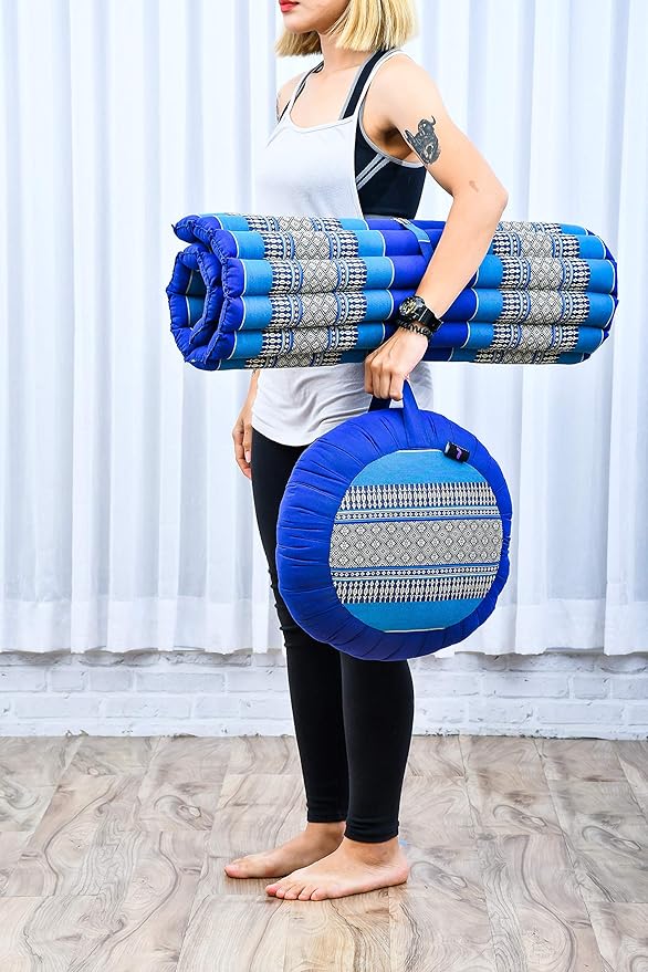 Leewadee Zabuton Seating Cushion – Square Floor Seat for Meditation Exercises, Light Yoga Mat Filled with Kapok