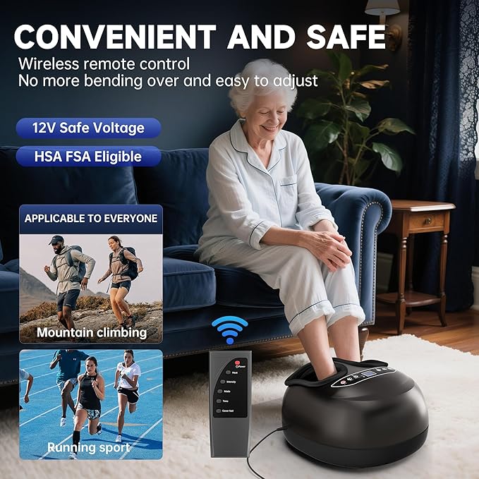 Foot Massager Machine with Heat,Shiatsu Foot Massager Home with Air Compression,Adjustable Electric Massager Machine for Feet Office,Wireless Control,DIY Gifts Draw Patterns for Man &Women,Black