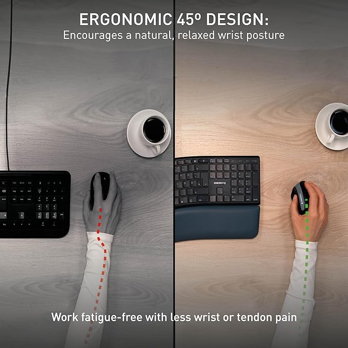 CHERRY MW4500 Wireless Vertical Ergonomic Optical Mouse, up to 1200 DPI, 6 Buttons and Scroll Wheel For Laptop, PC, Desktop or Mac. Right Handed.