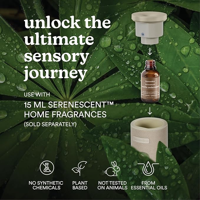 Homedics SereneScent Mini Fabric Rechargeable Waterless Diffuser, Cordless Aromatherapy Device, Use with SereneScent Oil 15ml (Sold Separately), Adjustable Mist Intensity & Ambient Light, Beige