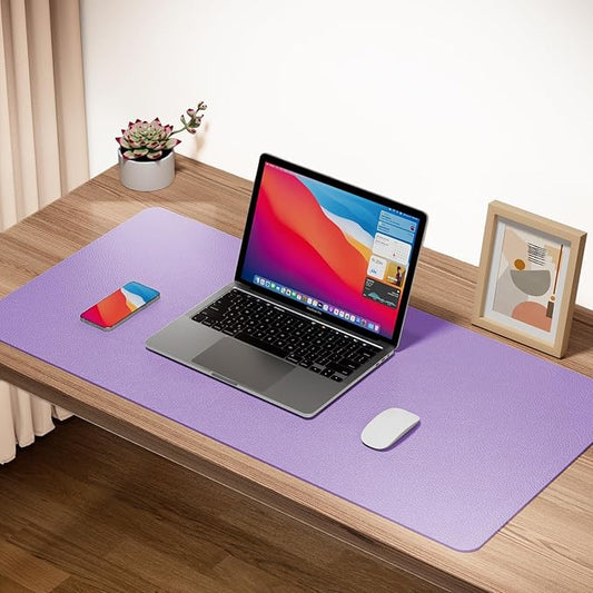 Boutilon Leather Desk Pad Protector,Non-Slip Mouse Pad,Laptop Desk Pad,Office Mouse Mat,Waterproof Leather Desk Blotter,Desk Writing Pad for Office and Home (L-Purple,35"x 17")