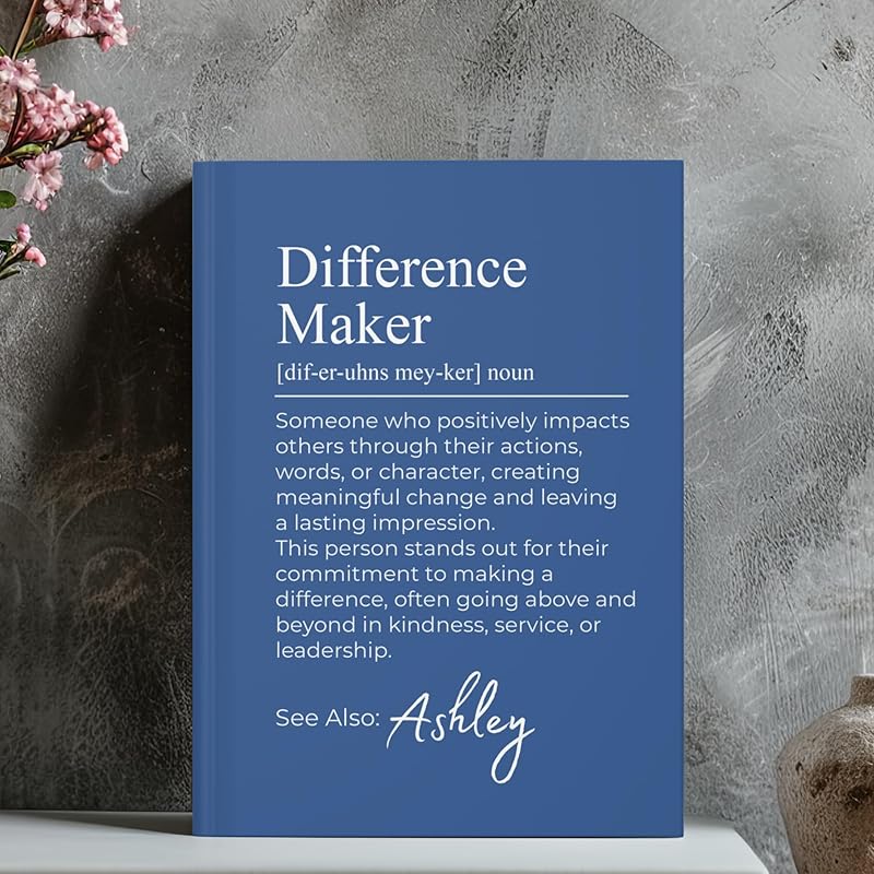 Hilis Personalized Difference Maker Journal, Coworker Gifts for Women or Men, A5 Lined Notebook, Thank You Gift for Social Worker Boss Mentor Teacher Appreciation Retirement D77