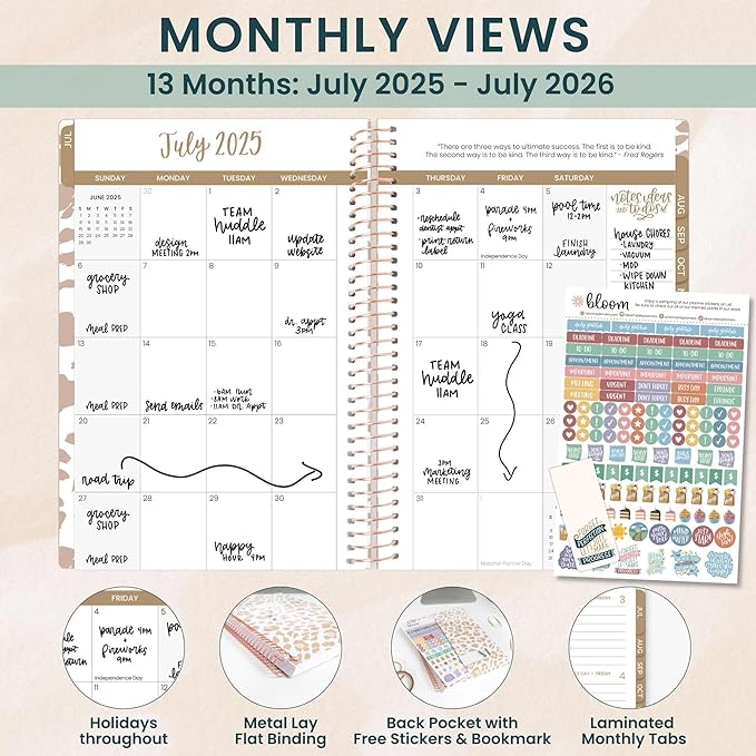 bloom daily planners 2025-2026 Academic Year Daily Planner (July 2025 - July 2026) - A5 Weekly & Monthly Calendar Agenda Organizer Book with Stickers - 5.5" x 8.25" - Tan Leopard