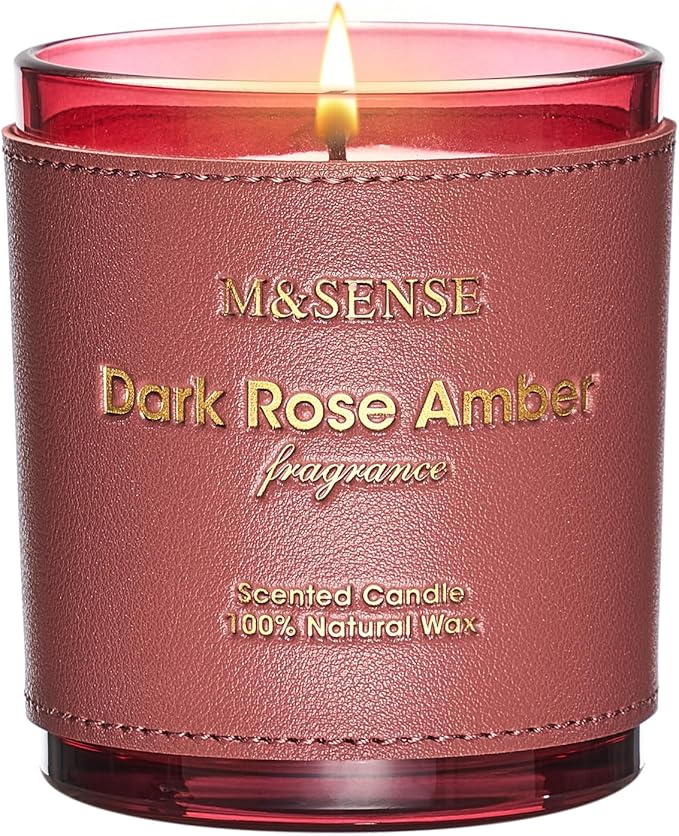M&SENSE Rose Amber Scented Candles-Vegan Soy Wax, Floral Naturally Scented, No Toxin 10oz 42-Hour Long Burning Time, Relaxing Aromatherapy Candle for Bathtub, Rooms, Date Night, Fancy Gift Ideas