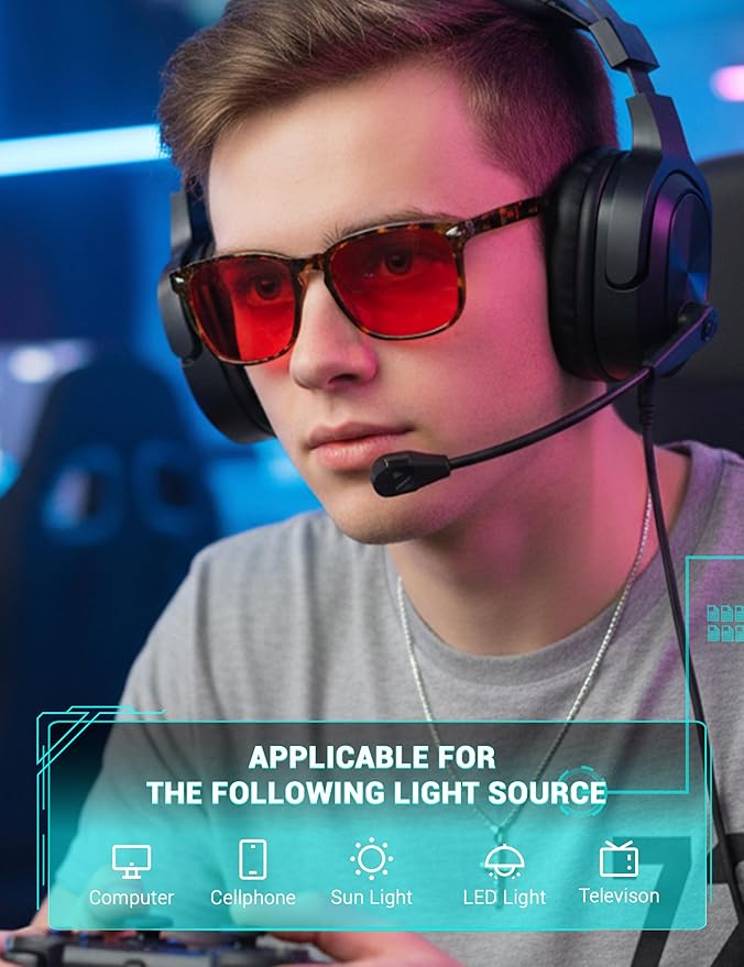 TIJN Sleep Glasses with Blue Green Light Blocking, Red Light Lens for Computer Gaming, Screen Fatigue & UV Protection