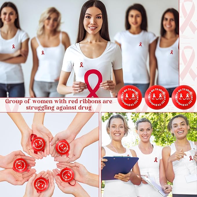 Poen 60 Pcs Red Ribbon Week Supplies Bulk Say No to Drugs Red Awareness Squeeze Balls Drug Free Awareness Anti Drug Events Gifts Motivational Relief Stress Balls for Charity Activity (Cute Style)
