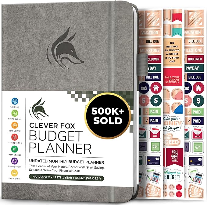 Clever Fox Budget Planner - Expense Tracker Notebook. Monthly Budgeting Organizer, Finance Logbook & Accounts Book, Bill Tracker, A5 (Gray)