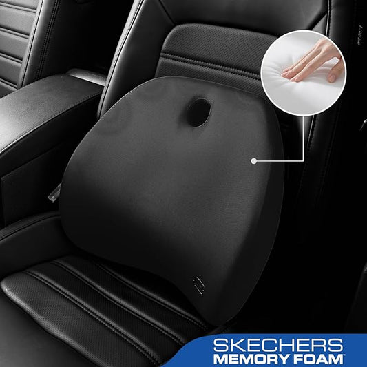 Skechers Lumbar Support Pillow for Office Chair,Memory Foam Lumbar Pillow,Lower Back Pain Relief Lumbar Pillow,Ergonomic Design Back Support Pillow for Office Chair,Car,Home,Travel,Black
