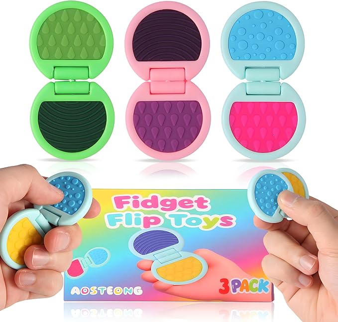 Fidget Toys Adults, Sensory Toys for Kids with Autism, Anxiety Relief Items for ADHD Stress Relief, Fun Fidgets for Teens Textured & Flip Slider - Treasure Box Toys for Classroom (3pcs)
