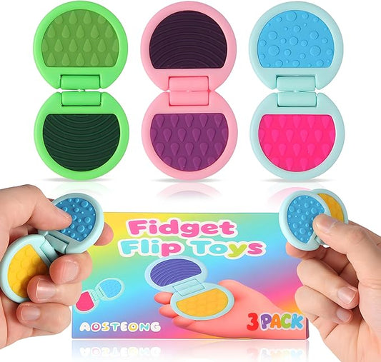Fidget Toys Adults, Sensory Toys for Kids with Autism, Anxiety Relief Items for ADHD Stress Relief, Fun Fidgets for Teens Textured & Flip Slider - Treasure Box Toys for Classroom (3pcs)