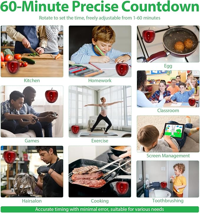 Mechanical Kitchen Timer, Cute Wind Up 60-Minute Manual Countdown for Kids, Classroom, Home, Study and Cooking