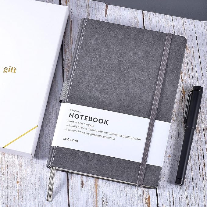 Thick Classic Notebook with Pen Loop - A5 College Ruled Hardcover Writing Notebook with Pocket + Page Dividers Gifts, Banded, Large, 180 Pages, 8.4 x 5.7 in