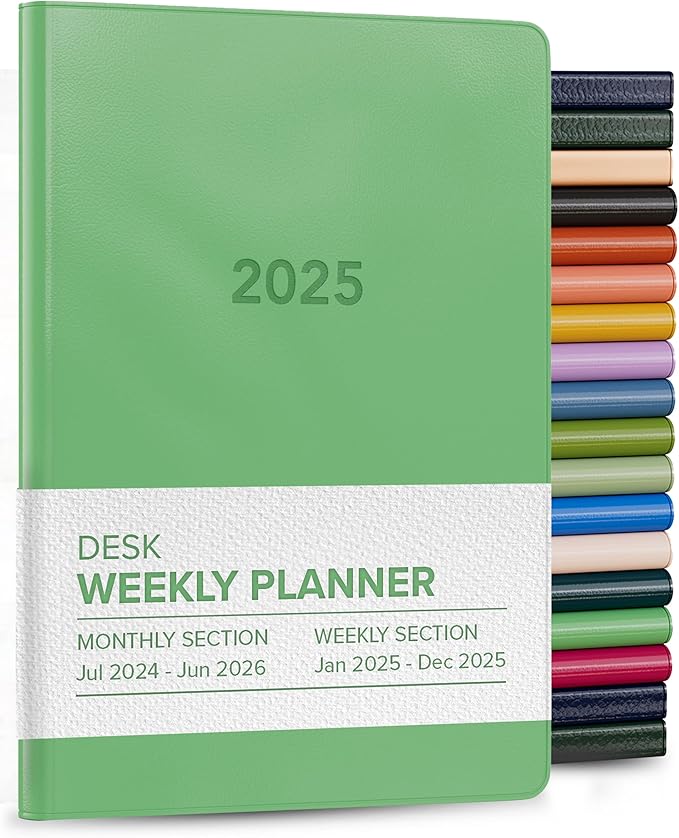 Harbor Desk Weekly Monthly Planner 2025 - Calendar Planner and Notebook, Durable Faux Leather, 192 Pages, Softcover & Book Bound - Cambridge Jade - 8 x 5.5 "