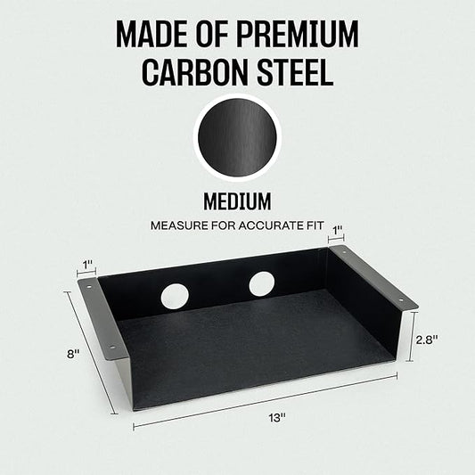 Under Desk Storage Shelf - Carbon Steel Under Desk Tray with Cable Management, Mountable Add-On Shelf for Table & Office Desks (13" x 8" x 2.8")