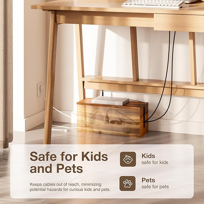 Acacia Large Cable Management Box - 15" L Cord Box Hider Power Strip Box for Power Strip Organizer - Cable Hider Box, Surge Protector Box to Hide Cords - Wire Box Hider for Desk Organization