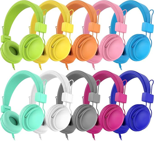 AILIHEN Kids Headphones Bulk 20-Pack for School Classroom K-12, On-Ear Wired Headsets with Microphone & 85dB Volume Limited & Sharing, 3.5mm Jack for Chromebook, Computer, Laptop (Multicolor)