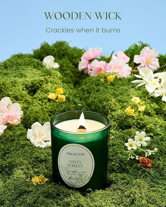 M&SENSE Eucalytus Pine Strong Scented Candle, Wooden Wick Candle, 100 Hours Slow Burning No Toxin Natural Soy Wax 18oz, Relax Aromatherapy Home Fragrance,Housewarming Gifts for Men Women
