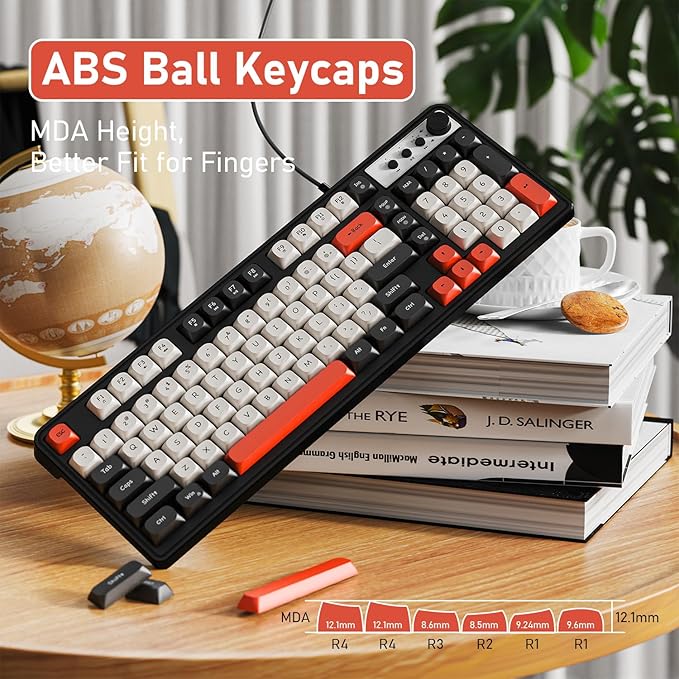 EWEADN G98 RGB Gaming Keyboard Wired, Retro Creamy Membrane Keyboards with Media Knob, Number Pad RGB Backlit, 98 Keys Quite Membrane Computer Keyboard for MAC Xbox PC Gamer -Black&White