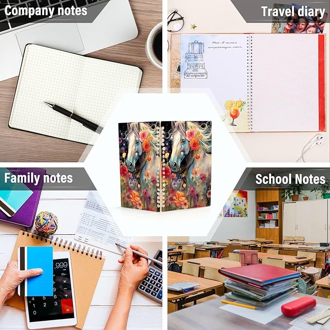 senya Spiral Notebook Ruled 2 Pcs, Animal Pattern Horse Watercolor Journals for Study and Notes 60 Pages with Durable Hardcover